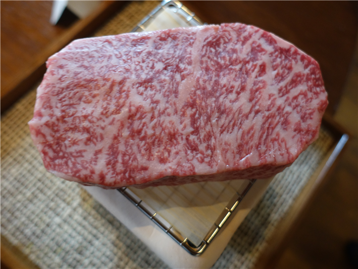 Kagoshima A5 beef displayed